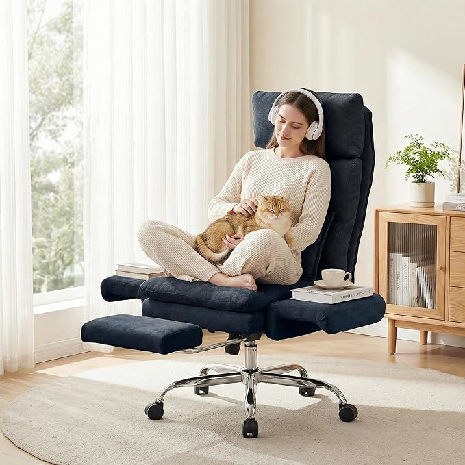 Okeysen Big and Tall Office Chair with Flip Armrests, Cross Legged Chair with Foot Rest, Wide Seat Reclining Desk Chair with Lumbar Pillow, Executive Ergonomic Computer Game Chair, 500LBS