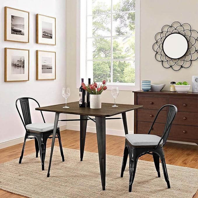 BUYUE Friendly Woven Fabric 14x14 Magnetic Cushions for Metal Chair Set of 4, Enhanced Anti-Slip Seat Pads for Dining Kitchen Café Stackable Chairs (U-Shape, Light Grey, 4 Counts)