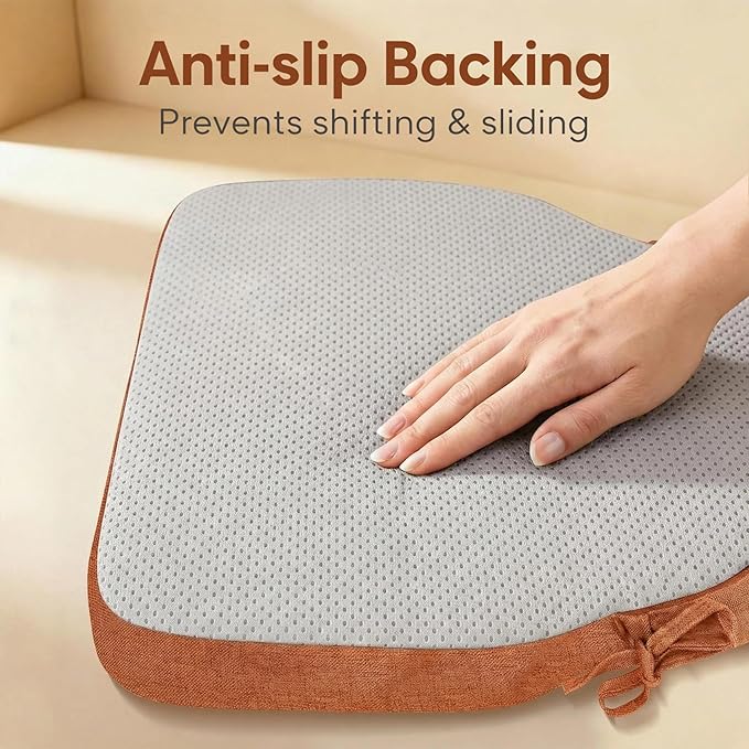 2 Pack Orange Winsor Chair Cushions with Ties, Dining Kitchen Chair Seat Pads Non Slip Removable Washable Cover 17"x16"