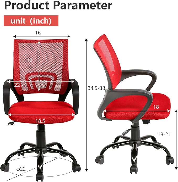 PayLessHere Office Computer Chair Ergonomic Cheap Desk Chair Adjustable Comfortable Mid Back Task Rolling Swivel with Lumbar Support for Home Office Desk, Red