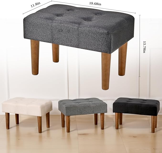 VECELO Small Foot Rest Under Desk Ottoman, Linen Foot Stool with Legs, Rectangle Footrest Leg Rest for Sofa, Relieve Stress, Better Posture, Ottoman Rest Stools for Living Room Entryway, Black