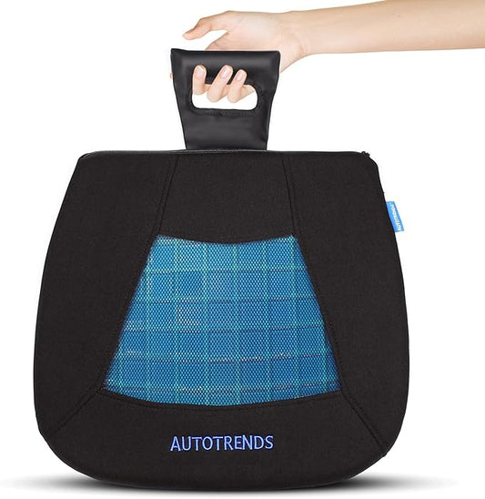 AUTOTRENDS Gel Seat Cushion Cooling Coccyx Orthopedic Breathable Car Seat Cushion Anti Slip Backing Mat, Black