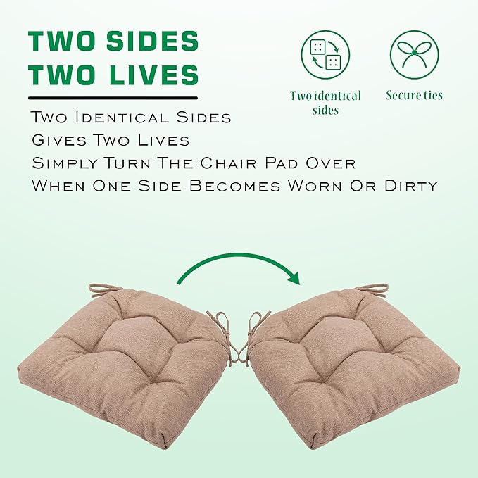 SQUARE MOON Chair Cushions for Dining Chairs, 3 Inch Thick Comfortable Kitchen Chair Pads, Dining Room Seat Cushions with Ties, Machine Washable, 17" x 16" x 3", 4/Pack, Light Coffee