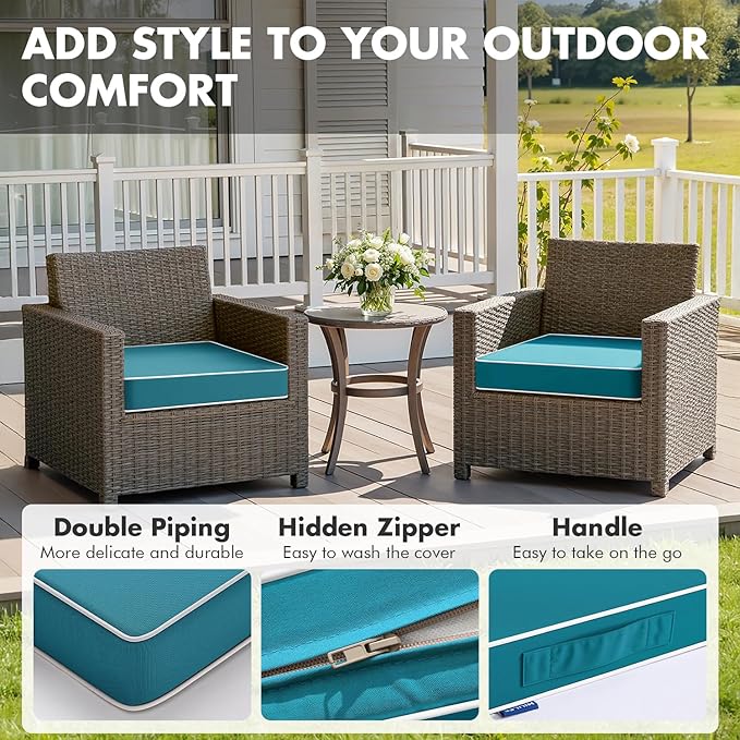 MIULEE Turquoise 18.5 x 16 x 3 Outdoor Chair Cushions Waterproof Patio Chair Cushions with Adjustable Straps Set of 2 for Patio Furniture 3-Year Color Fastness Garden Sofa Couch