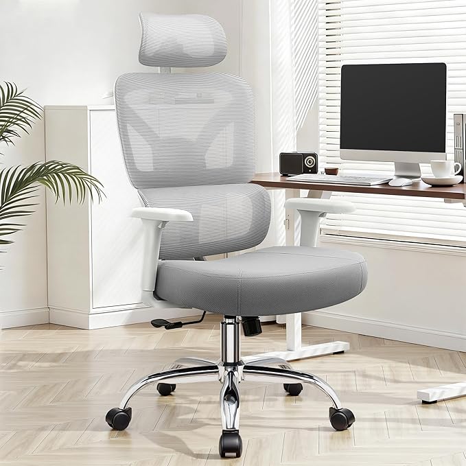 Office Chair, Ergonomic Office Desk Chair with Lumbar Support, Breathable Mesh Back & Thick Seat Cushion, High Back Office Desk Chairs Comfy for Home Office, 300Lbs, Gray