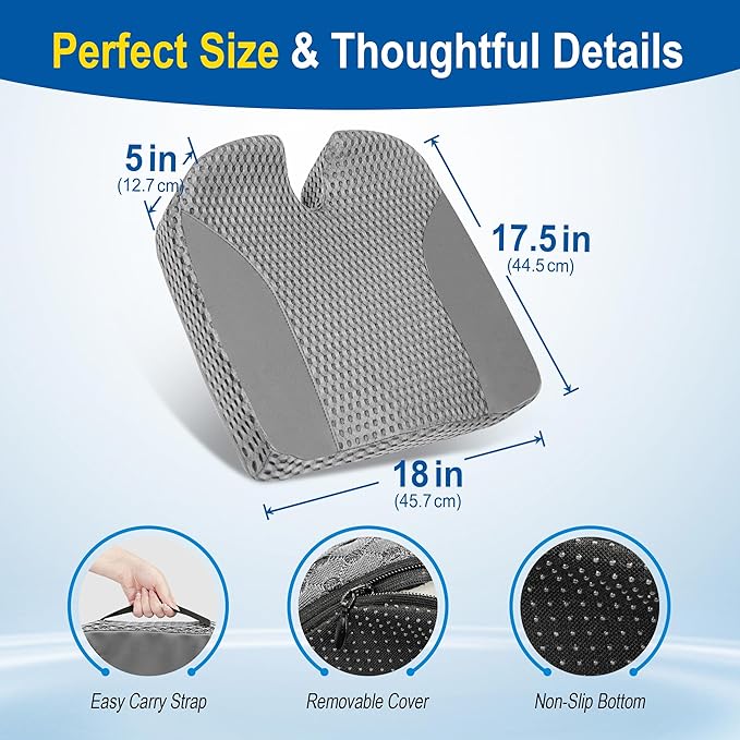 Lofty Aim Car Seat Cushion: Ergonomic Memory Foam Cushion for Driving and Long Drives, for Sciatica and Back Pain, Seat Pillow for Car, Truck, Office Chair, Home, Wheelchair - Gray
