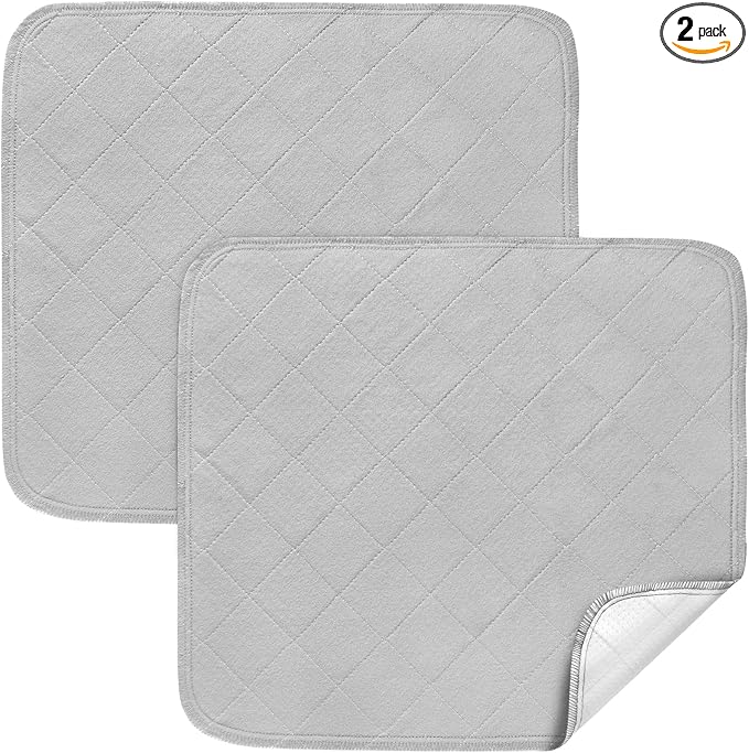 Waterproof Chair Pads for Incontinence 18" x 16", 2 Pack Non Slip Absorbent Wheelchair Reusable Seat Protector, Washable Seat Covers for Chairs, Gray
