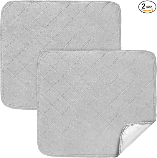 Waterproof Chair Pads for Incontinence 18" x 16", 2 Pack Non Slip Absorbent Wheelchair Reusable Seat Protector, Washable Seat Covers for Chairs, Gray