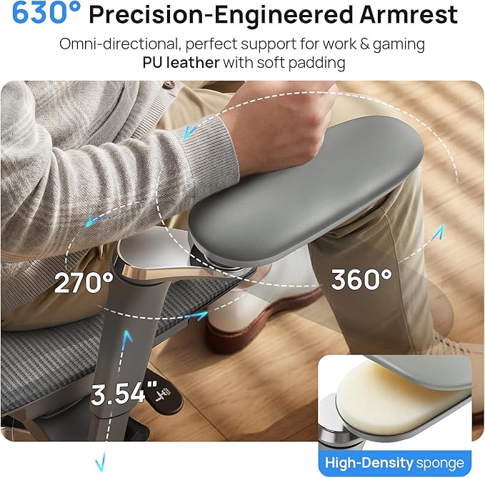 Ergonomic Office Chair with Lumbar Support - Over 10 Hours Sitting Comfortable, Mesh Big and Tall Home Computer Desk Chairs, 4D Headrest, 630° Armrst, Seat Depth Adjustable, 330 LBS