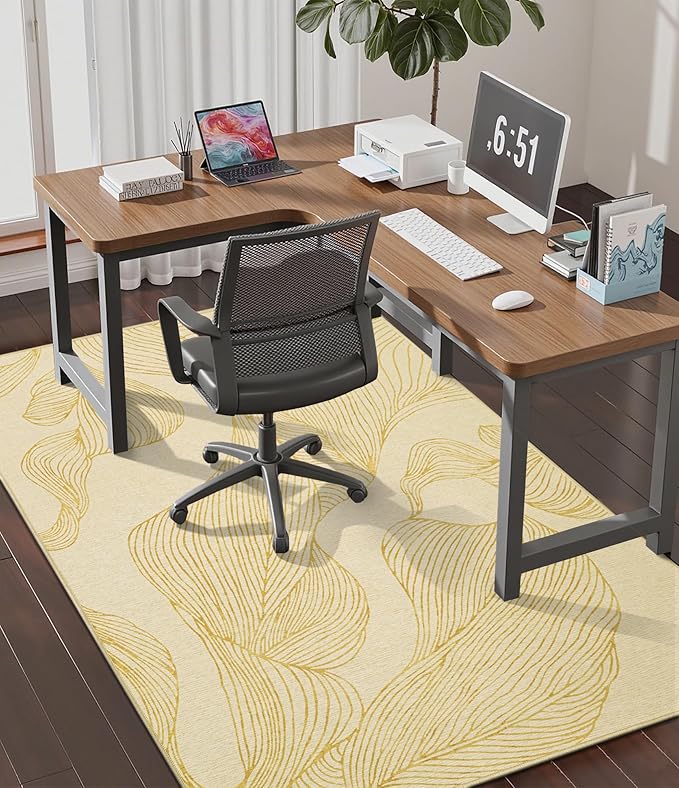 chakme Office Chair Mat for Hardwood Floor, 60"x45" Easy Glide Computer Desk Mat Protector for Rolling Chair Under Desk Rug Nonslip Backing, Machine Wash, (Golden Leaf)