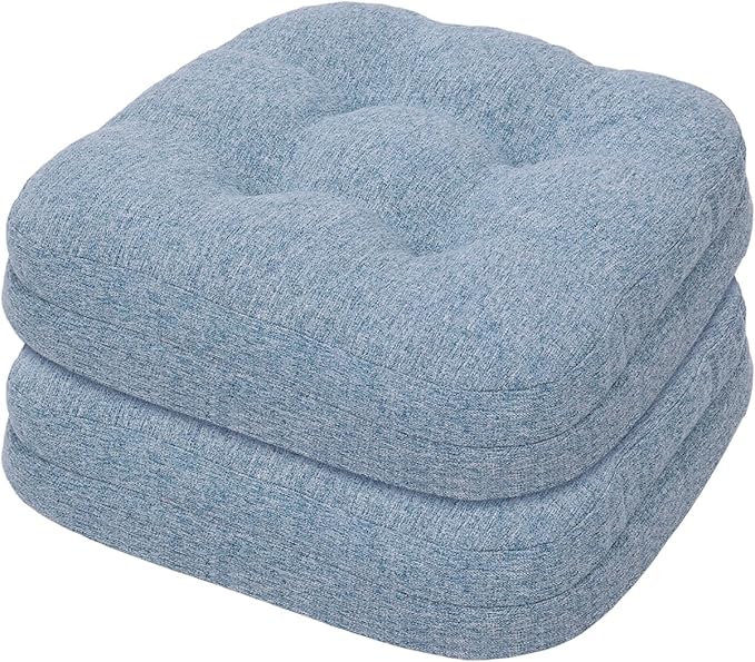 baibu Set of 2 Dining Chair Cushions, Dual-Layer Patent Design Memory Foam Kitchen Chair Cushions, Non-Slip Seat Pads with Ties, 16.5 x 16.5 x 3.5in, 2 Pack, Light Blue
