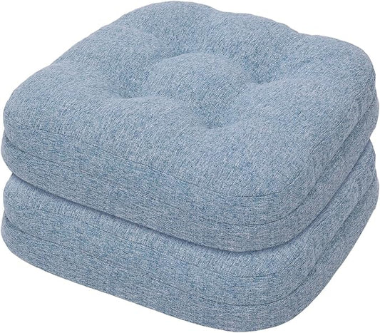 baibu Set of 2 Dining Chair Cushions, Dual-Layer Patent Design Memory Foam Kitchen Chair Cushions, Non-Slip Seat Pads with Ties, 16.5 x 16.5 x 3.5in, 2 Pack, Light Blue