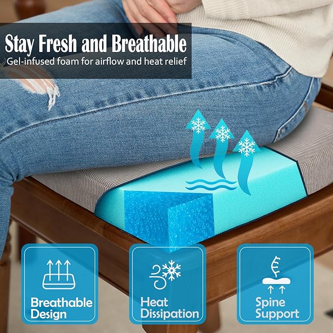 2'' Thick High-Density Foam Indoor Chair Cushions | Dining Chair Pads with Ties, Removable Washable Cover, Kitchen Chair Cushions 17"x16",Light Gray 2 Pack