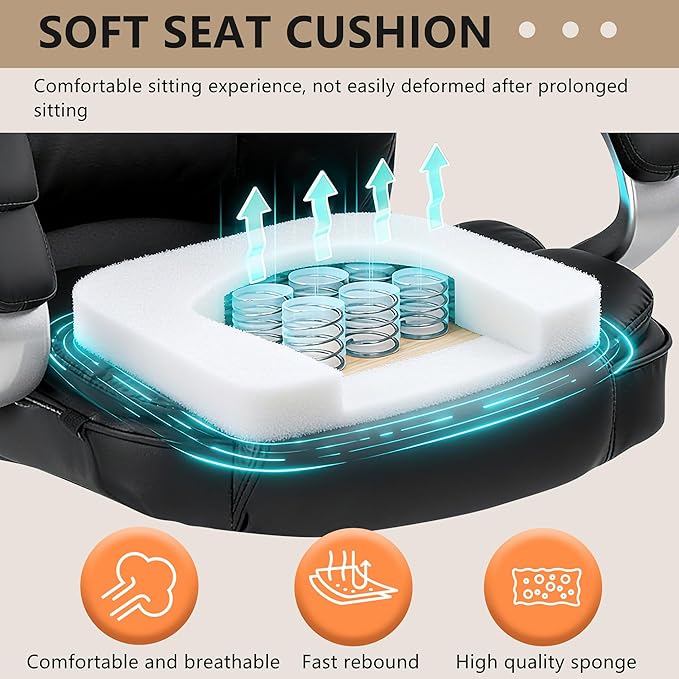 FDW Office Chair Computer High Back Adjustable Ergonomic Desk Chair Executive PU Leather Swivel Task Chair with Armrests Lumbar Support (Dark Black)