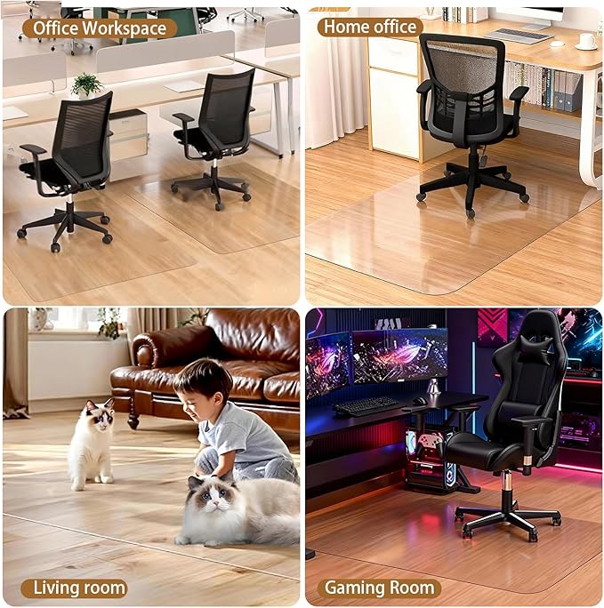 Office Chair Mat for Hard Floors 36 x 48 Inch, Clear Plastic Floor Protector for Rolling Desk & Computer Chairs, Transparent Under Desk Mat for Hardwood, Wood & Tile Floors