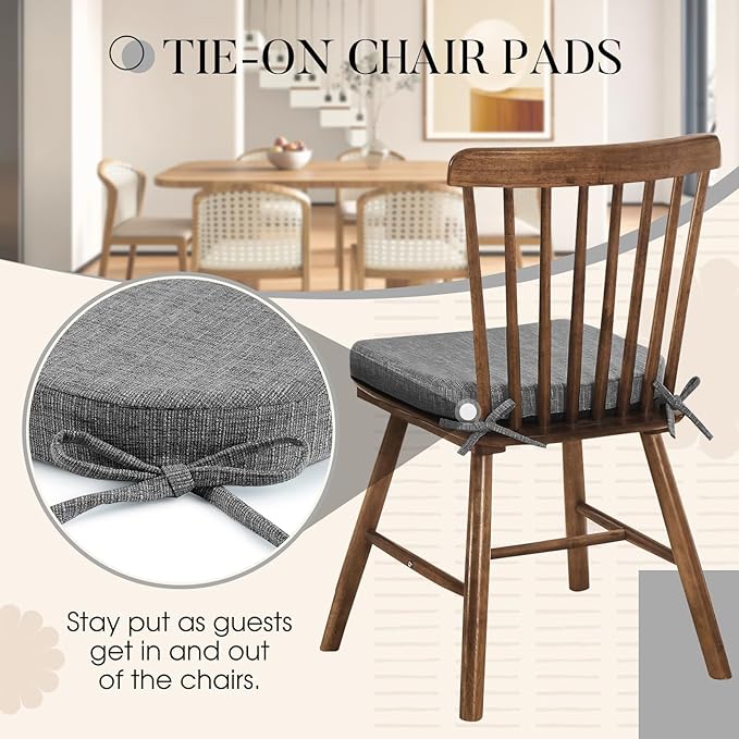 Basic Beyond Chair Cushions for Dining Chairs 4 Pack, Kitchen Chair Cushions with Ties and Non Slip Backing, 16 x 16 inches Chair Pads for Dining Chairs (Dark Grey)