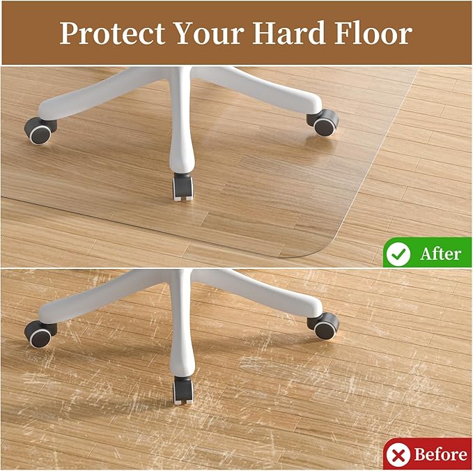 53" X 45" Office Chair Mat for Hardwood Floor, PVC Clear Desk Chair Mat for Hard Floors - Can't be Used on Carpet