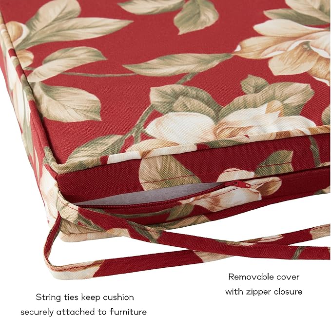 Outdoor 18 inch Square Patio Dining Chair Pads – Comfortable Fiber-Filled Seat Cushions with Ties, Reversible Polyester Fabric - Roma Floral, Set of 4