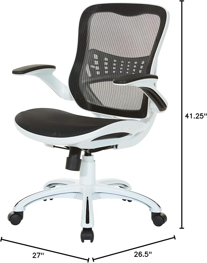 OSP Home Furnishings Riley Ventilated Manager's Office Desk Chair with Breathable Mesh Seat and Back, White Base with Black
