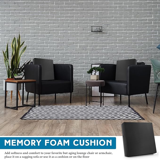 Menkxi 20 x 20 x 5 Inch Recliner Cushions for Elderly, Thicken Memory Foam Seat Cushion, Square Chair Cushions Non Slip Pads for Recliners, Armchairs, Relief and Comfort(Black)