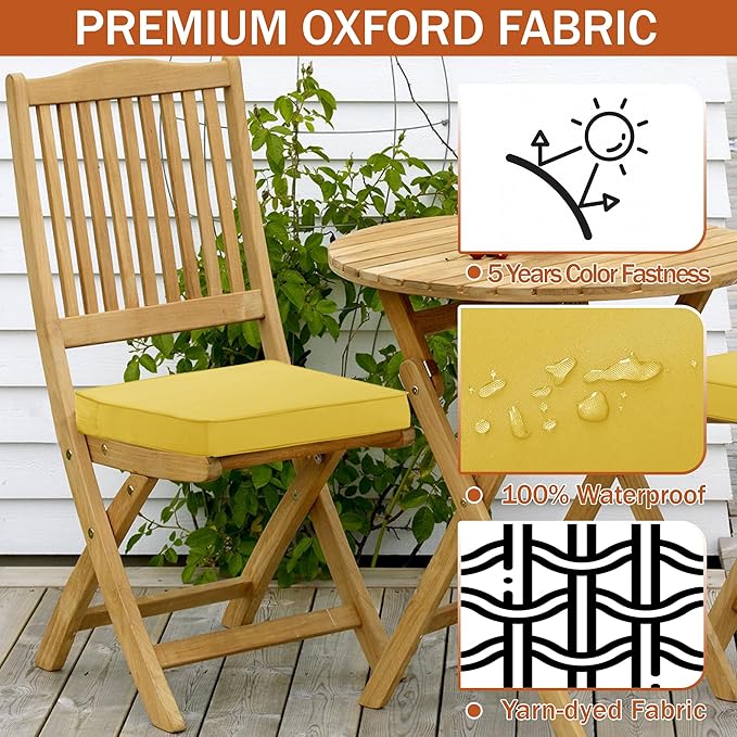 Outdoor Chair Cushions 19 x 19 Inch, Set of 4, Water Resistant Patio Chair Cushions with Tie Color Fastness Thick Outdoor Seat Cushion for Garden Lawn Patio Furniture Yellow