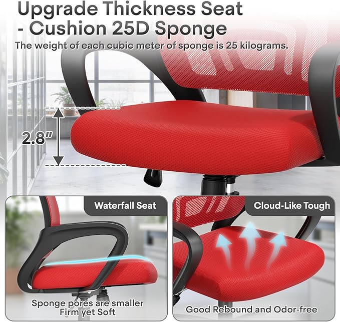 Athena Collection Office Chair - 330Lbs, Breathable Mesh Desk Chair Thickness Cushion with Lumbar Support & Armrest, Rolling Swivel Adjustable Tilt Lock for Home Office/Gaming, Bedroom Study