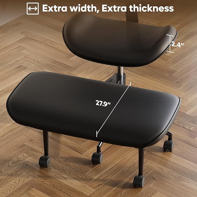 Pinmoco Cross-Legged Office Chair with Footrest, PU Leather Armless Desk Chair, Wide Padded Seat for Cross Leg Sitting, Adjustable Height & Swivel, Modern Home Office Chair, Black