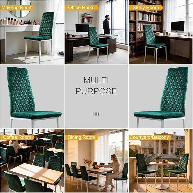 Lightdot Dining Chairs Set of 2, Moden Kitchen Table Chairs with Mental Legs and Padded Seat for Dining Room/Kitchen/Living Room/Restaurant, Green