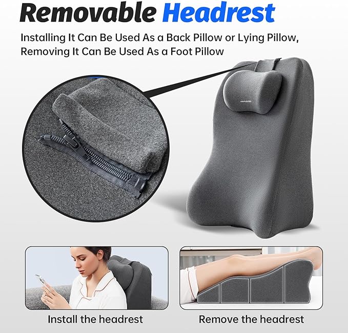 xiaomubiao Reading Pillow, Lumbar Support Pillow for Couch, Sofa Bed Support, Bed Pillow for Sitting up,Ergonomic Memory Foam Pillow for Acid Reflux & Back Discomfort, with Removable Cover Gray