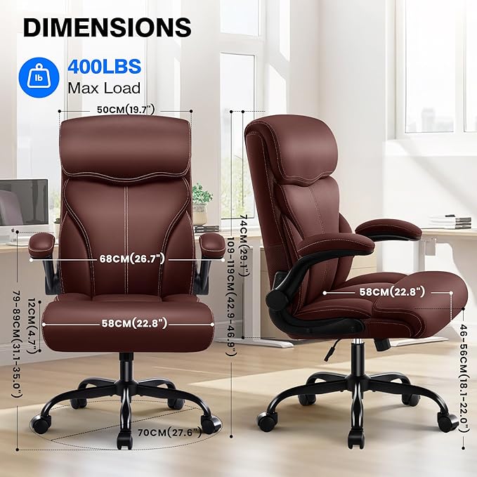 AreShark Office Chair - Executive High Back Breathable Comfy Desk Chair with Lumbar Support - Ergonomic Leather Rolling Swivel Computer Chair with Rock Function for Working Studying Gaming Relaxing