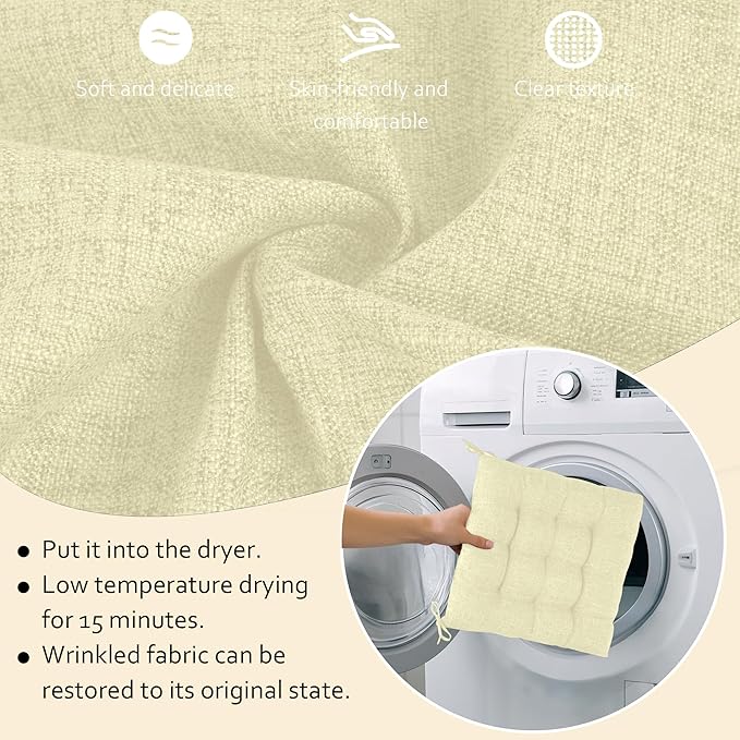 ELFJOY Rocking Chair Cushion Large Rocking Chair Pads with Ties Premium Linen High Back and Seat Cushion 2 Piece Set Linen White