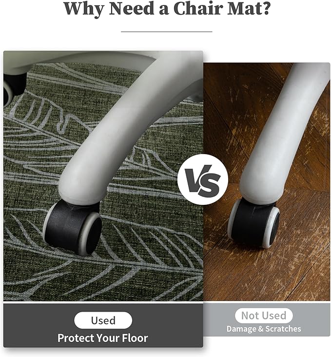 chakme Office Chair Mat for Hardwood Floor, 48"x36" Easy Glide Computer Desk Mat Protector for Rolling Chair Under Desk Rug Nonslip Backing, Machine Wash, (Dark Green Leaf)