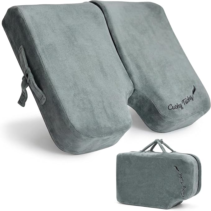 Cushy Tushy Premium Foldable Wheelchair Cushion - for Relief of Lower Back, Sciatic, Butt and Tailbone Pain - for Home & Office Use, Perfect for Travel or Driving - Gray Coccyx Seat Cushion