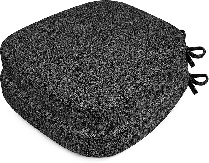 SINOSSO Thickened 2.5" Dining Chair Cushions, Soft Blended High Density Support Foam Kitchen Seat Cushions with Ties, U-Shaped Non-Slip Indoor Chair Pads, 16.5" x 16", 2 PCS, Black-Gray