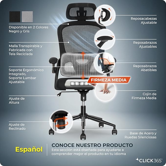 AeroCore M320 Ergonomic Office Chair, High Back Breathable Mesh Computer Chair with Lumbar Support, Adjustable Headrest & Tilt, Flip-Up Arms, 360° Swivel Home Office Desk Chair, Black