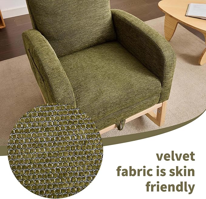 40" Fabric Nursing Rocking Chair, Nursery Chairs with Adjustable Foot Rest, High Backrest Upholstered Arm Chair with Side Pockets, Wood Rocking Chair for Living Room, Bedroom, Baby Room (Cyan)