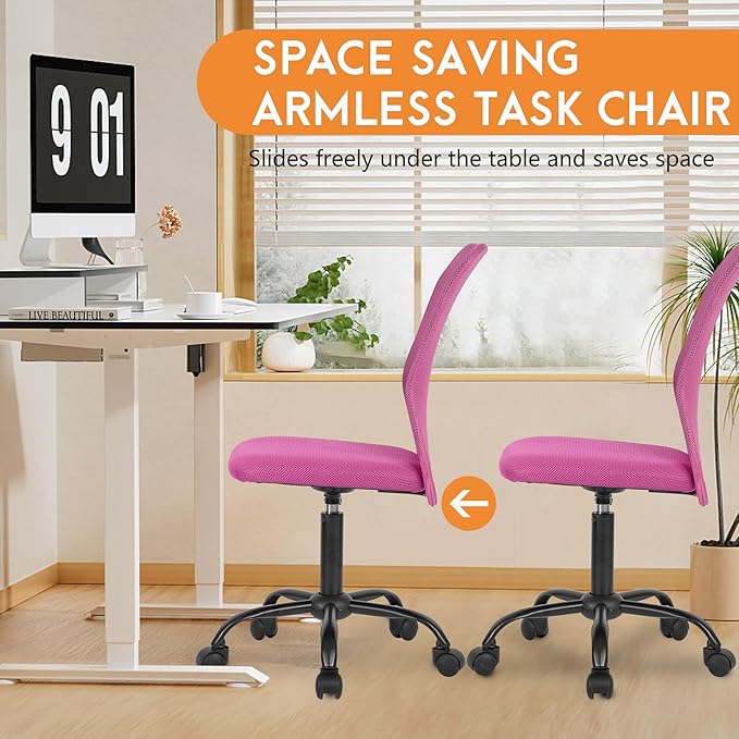 FDW Home Office Chair Mid Back Mesh Desk Chair Armless Computer Ergonomic Task Rolling Swivel Chair Back Support Adjustable Modern with Lumbar Support