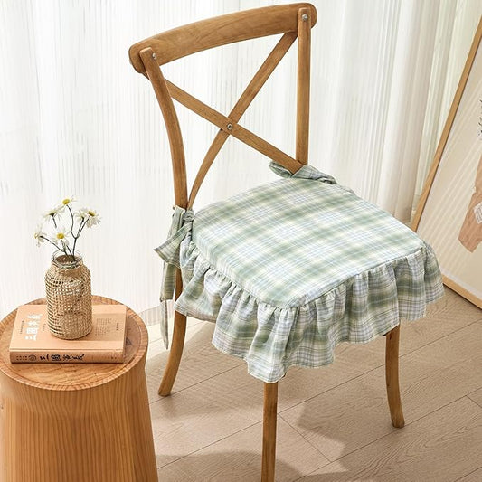 vctops Plaid Cotton Chair Cushion for Kitchen Dining Room Chairs Farmhouse Scottish Tartan Thin Seat Cushion Soft Foam Non Slip Chair Pad with Removable Cover (Green,16"x16")