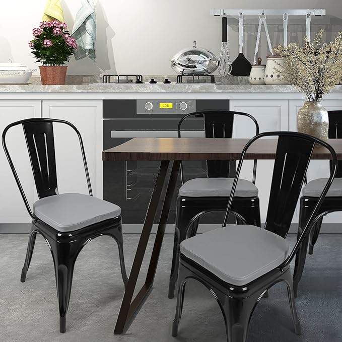 SINOSSO Modern Faux Leather 14" Metal Chair Cushion, Leathaire Magnetic Chair Pad for Dining Kitchen Cafe Bistro Stackable Chair (U-Shape, Dark Gray, 1)