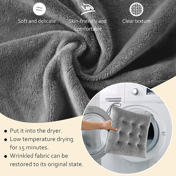 ELFJOY Rocking Chair Cushion Large Rocking Chair Pads with Ties Premium Tufted High Back and Seat Cushion 2 Piece Set Grey