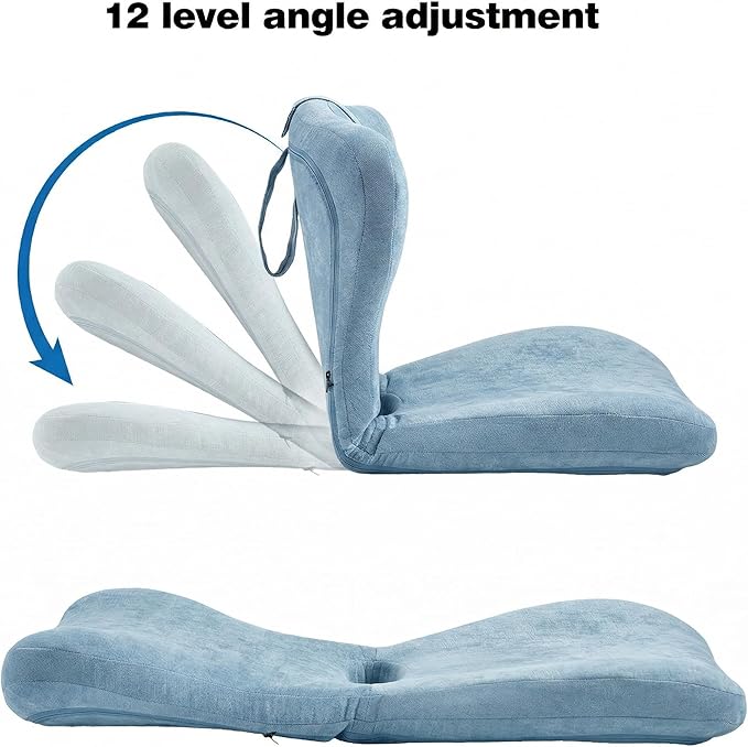 Adjustable Foldable Chair Cushions with Backrest, Lumbar Support Cushion with Detachable Headrest Pillow, Ergonomic Support Seat Cushion Chair for Office, Home, Car & Floor Sitting (Blue)