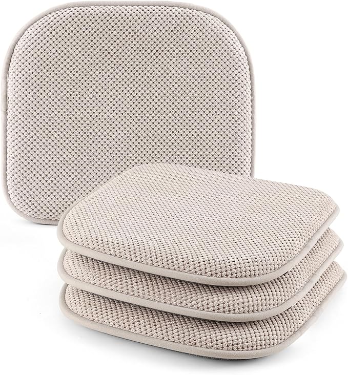 SWEMSTAR Chair Cushions - 15"*17" Kitchen Dining Chair Pads Foam Seat Cushion for Chairs Barstool Cushions Non Slip Seat Pad Set of 4 - Beige