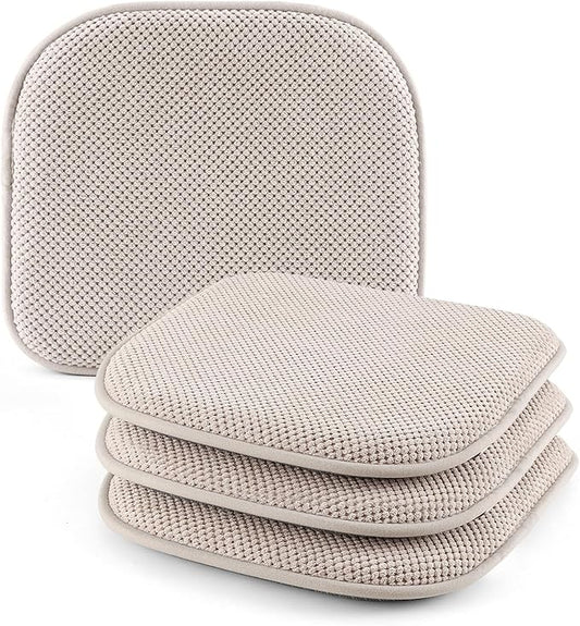 SWEMSTAR Chair Cushions - 15"*17" Kitchen Dining Chair Pads Foam Seat Cushion for Chairs Barstool Cushions Non Slip Seat Pad Set of 4 - Beige