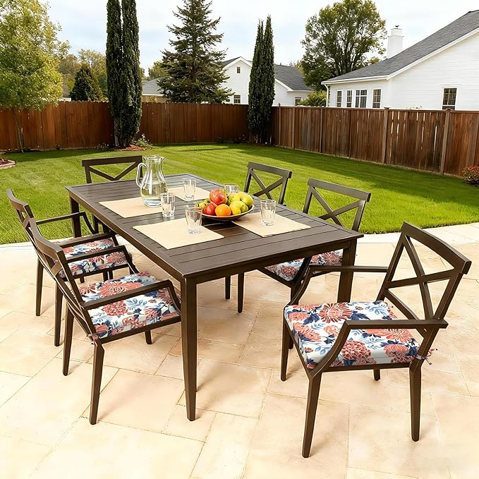 LVTXIII Outdoor Chair Cushions, Water Repellent Patio Furniture Cushions Outdoor Chair Pads with Ties for Dining Chairs and Garden Furniture, 19"x19"x2" Set of 2, Red Chrysanthemum