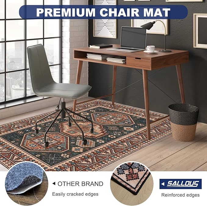 SALLOUS Chair Mat for Hard Floors, 60" x 75" Office Chair Mat for Hardwood Floor, 0.16'' Thicker Slip Resistant Floor Protector Desk Rug for Home, Floor Mat for Gaming Chairs (Vintage Red-Brown)