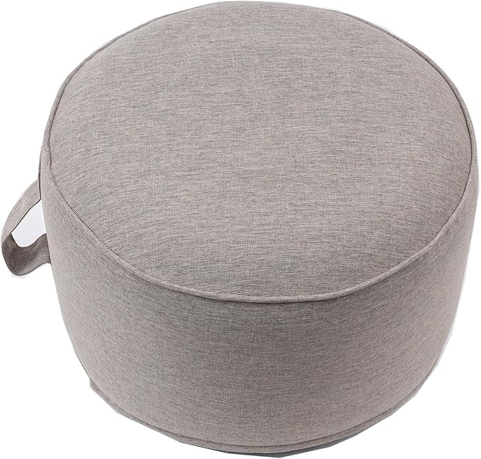 QILLOWAY Inflatable Outdoor Ottoman for Patio, Waterproof Round Pouf, Inflatable Foot Rest, Outdoor Footstool for Poolside, Garden，Camping,All Tan,Grey
