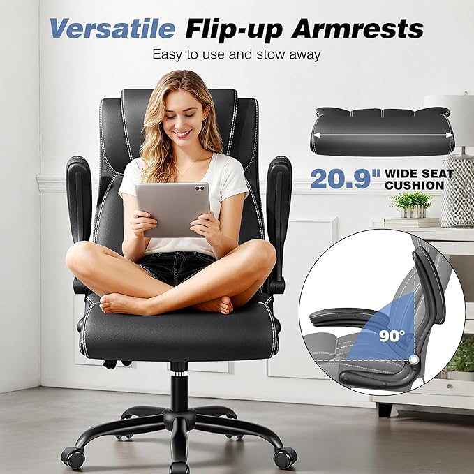 BESTFAIR Ergonomic Office Chair - Desk Computer Chair, Leather High Back Executive Chairs with Adjustable Lumbar Support & Flip Up Arms, Black 10 Pack