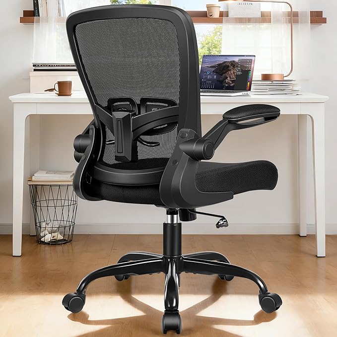 Ergonomic Office Chair 2026 - Mesh Desk Chair with Flip-up Armrests, Adjustable Height and Lumbar, 360° Swivel Comfortable Computer Chairs for Home, Conference Room, Reception, 350lbs, 10 Pack