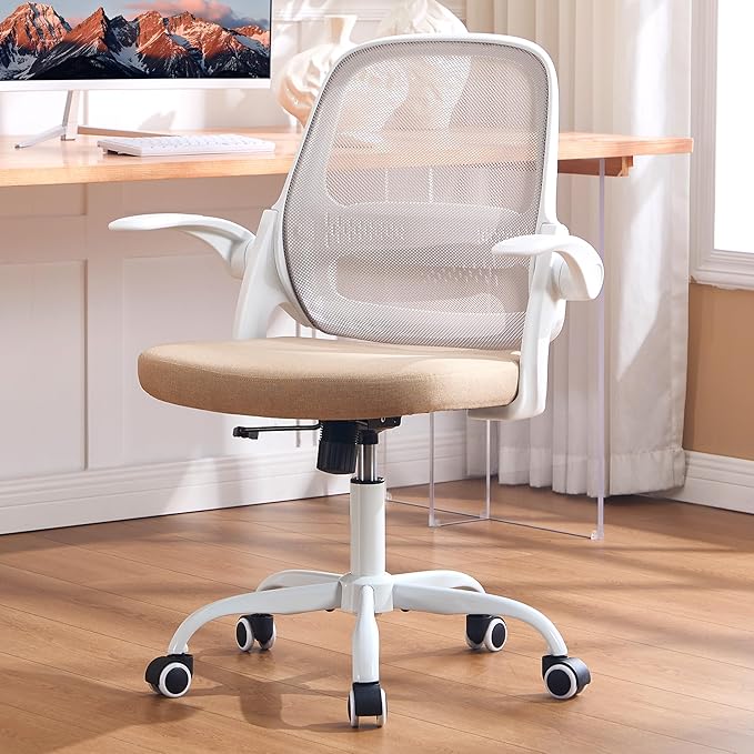 amseatec Office Chair，Ergonomic Mesh Desk Chair,Flip-Up Arms,Adjustable Height,Breathable Mesh Back & Thick Cushion Seat,360°Swivel Rolling Computer Chair,BIFMA Certified,Supports 300 lbs(Beige)