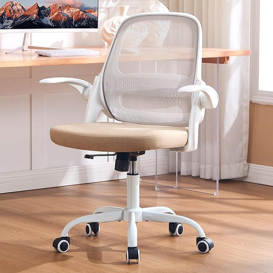 amseatec Office Chair，Ergonomic Mesh Desk Chair,Flip-Up Arms,Adjustable Height,Breathable Mesh Back & Thick Cushion Seat,360°Swivel Rolling Computer Chair,BIFMA Certified,Supports 300 lbs(Beige)